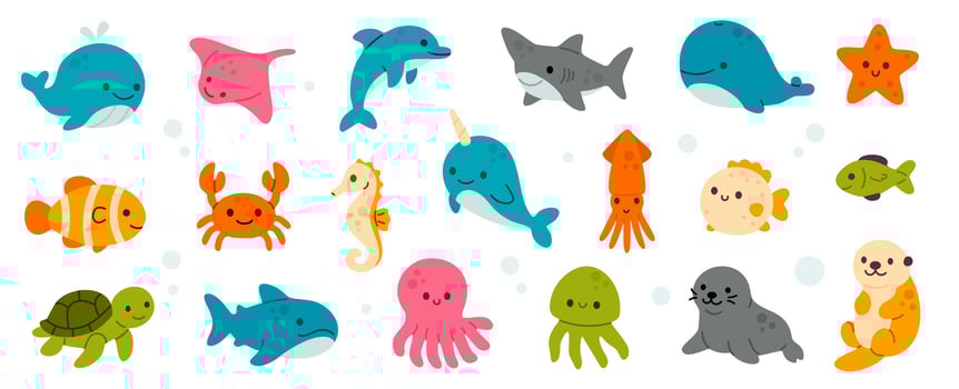 Cute sea animals illustration vector