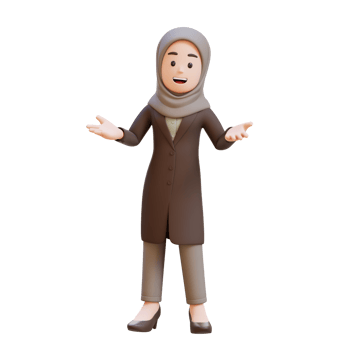 3D muslim business woman character is standing with giving a presentation gesture png
