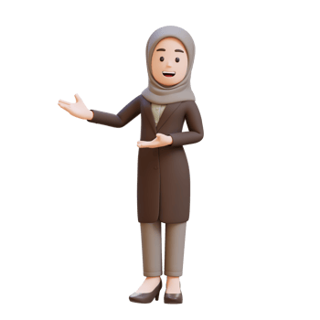 3D muslim business woman character is presenting to the right png