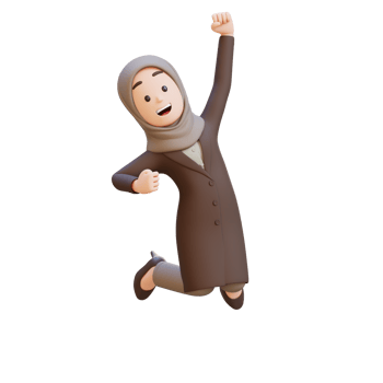3D muslim business woman character in happy jumping png