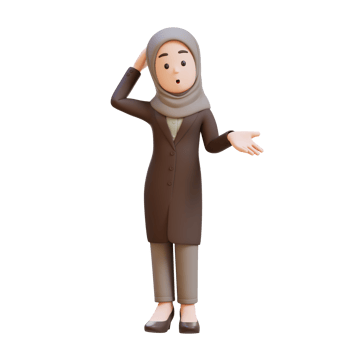 3D muslim business woman character is asking a question png