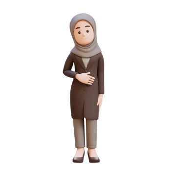3D muslim business woman character keeps hand on belly feels sick png