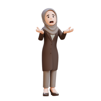 3D muslim business woman character crying feeling very depressed shouting loud png