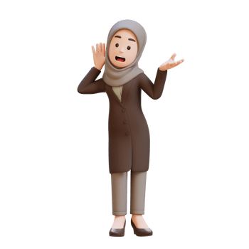 3D muslim business woman character trying to hear you overhear listening intently png