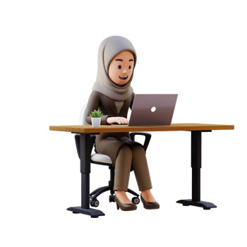3D muslim business woman character is working on a laptop png