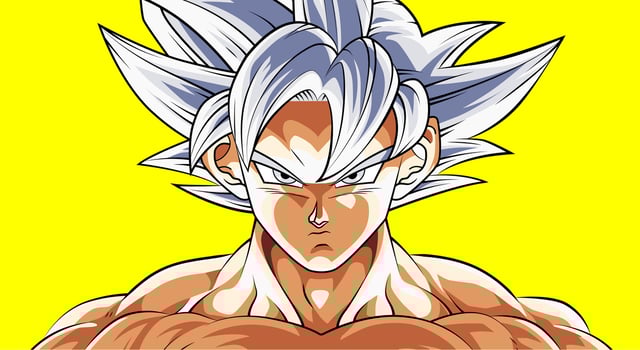 Illustration of Goku in Ultra Instinct from Dragon Ball Super in color vector