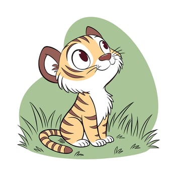 Cute cartoon baby tiger looking up isolated on white background vector