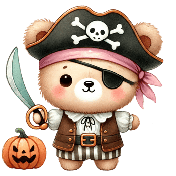 Cute pirate bear with a pumpkin, perfect for Halloween themes. png