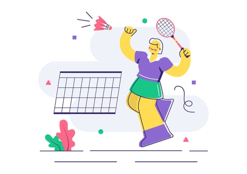 Sporty Badminton Player in Action Illustration on a Flat Court Design vector