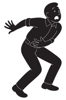 Silhouette of a man running with exaggerated fear, arms stretched behind, action man silhouette vector