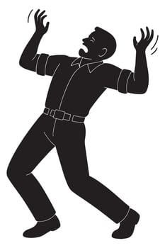 Silhouette of a man holding an invisible giant object with exaggerated effort vector