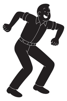 Silhouette of a man doing a silly dance move with elbows out and knees bent, happy man silhouette vector
