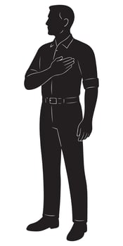 Silhouette of a man placing a hand over his heart and standing upright in respect vector