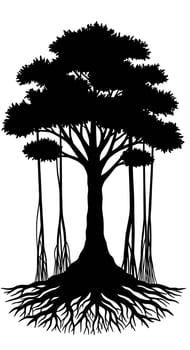 Majestic Tree Silhouette with Roots vector