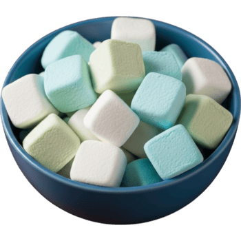 Delicious Pastel Marshmallows in Blue Bowl with Transparent Background png