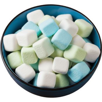 Delicious Pastel Marshmallows in Blue Bowl with Transparent Background for Sweet Treats png