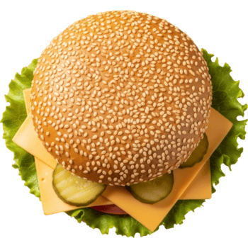 Overhead Burger with Sesame Bun, Cheese, Lettuce Transparent Background png