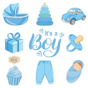 Its a boy cute blue elements New born illustrations for baby shower vector