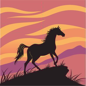 silhouette of a horse on a hill at sunset vector