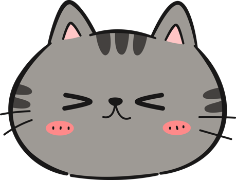 Excited face cartoon black tabby cat png