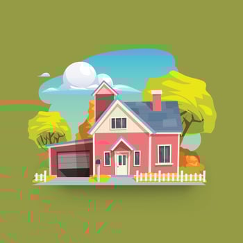 cartoon red classic house at sunny day vector