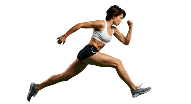 Athletic Woman Sprinting Dynamic Pose Fitness Studio Shot png