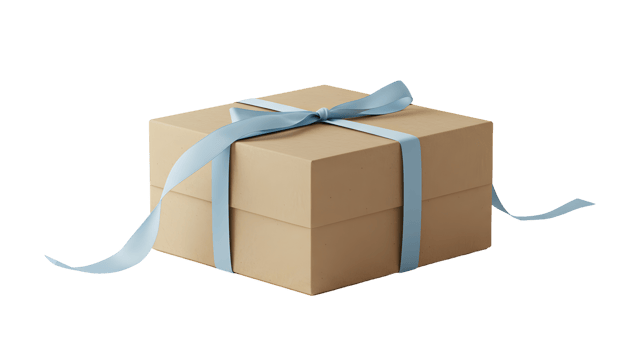 Brown Cardboard Gift Box with Light Blue Ribbon png