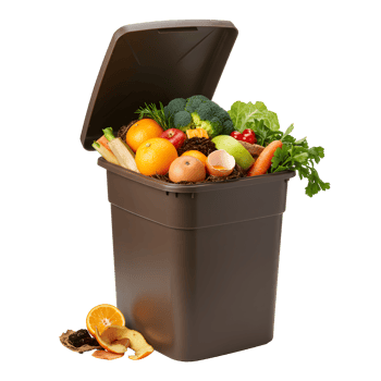 Brown Compost Bin Filled with Fruit and Vegetable Scraps png