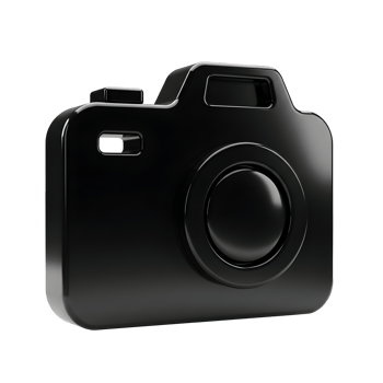 Black Glossy 3D Camera Icon on Transparent Background png