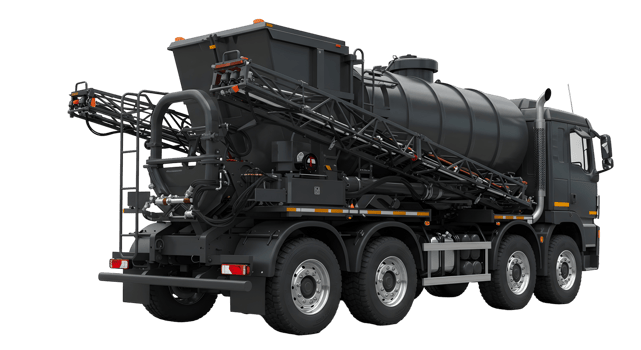 Black Heavy Duty Vacuum Truck on Transparent Background png