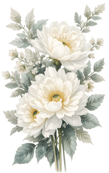 Elegant White Peony Bouquet with Green Leaves png
