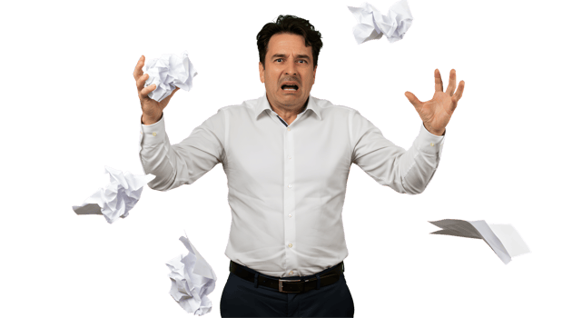 Frustrated Man Throwing Crumpled Paper Against a Black Background png