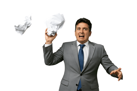 Frustrated Businessman Throwing Crumpled Paper Against White Background png