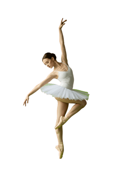 Graceful Ballerina in White Tutu Dancing on Pointe Against Black Background png