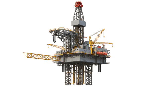 Gray and Yellow Offshore Oil Rig 3D Model on Transparent Background png