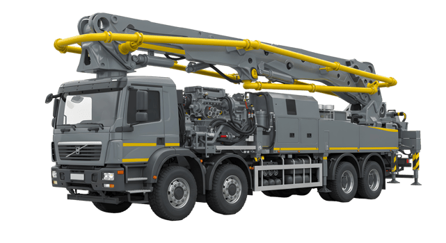 Gray Concrete Pump Truck on Black Background png