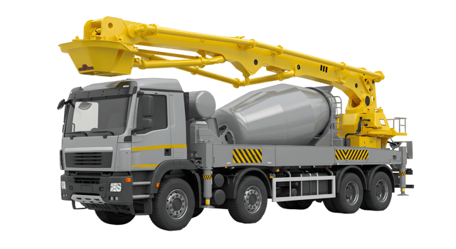 Grey and Yellow Concrete Mixer Truck on Transparent Background png