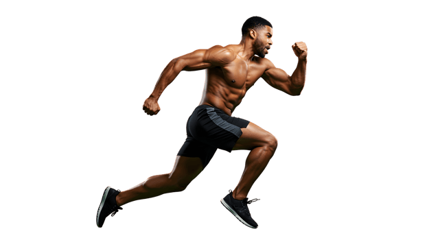 Muscular Man Sprinting Against Black Background png