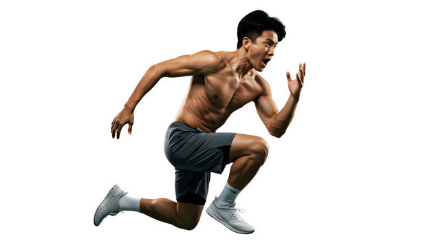 Muscular Man in Intense Running Pose Against Black Background png