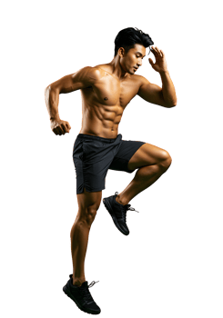 Muscular Man Jumping Dynamic Fitness Studio Shot png