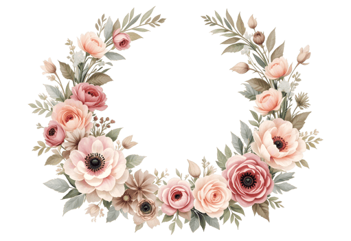 Pastel Pink And White Floral Wreath With Green Leaves On Transparent Background png