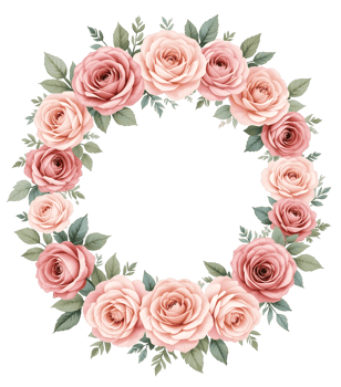 Pink And Blush Roses Wreath With Green Leaves On Transparent Background png