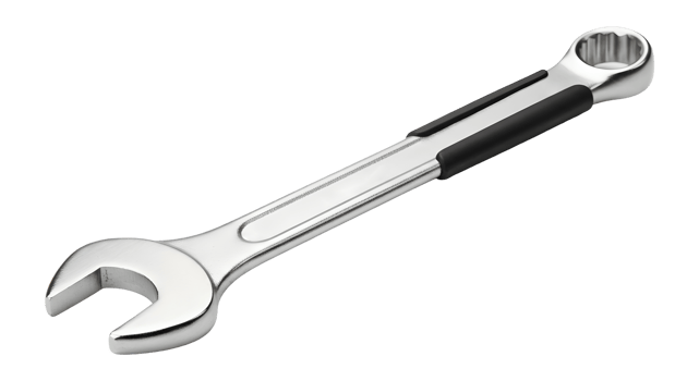 Silver Metal Wrench with Black Handle on Transparent Background png