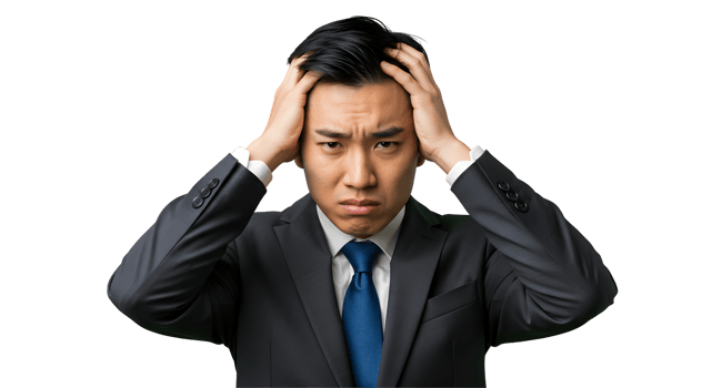 Stressed Businessman Gripping His Head Against Black Background png