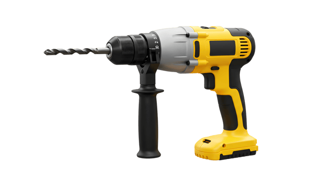 Yellow And Black Cordless Drill With Metal Bit On Black Background png