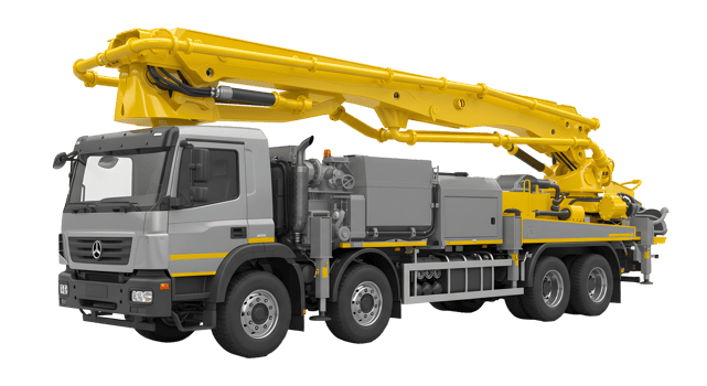 Yellow and Gray Concrete Pump Truck on Transparent Background png