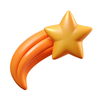 Orange shooting star 3d render isolated on transparent background png