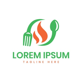 Food service logo design for restaurants business spoon fire creative mark vector