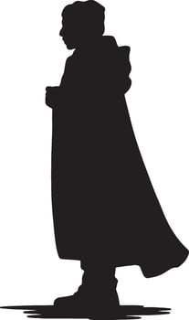 Silhouette of a person in a long cloak walking vector
