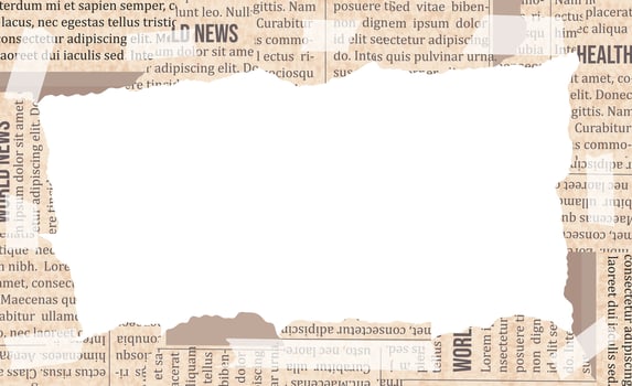 Rectangle frame of old ripped vintage newspaper and washi tape. Torn paper design vector